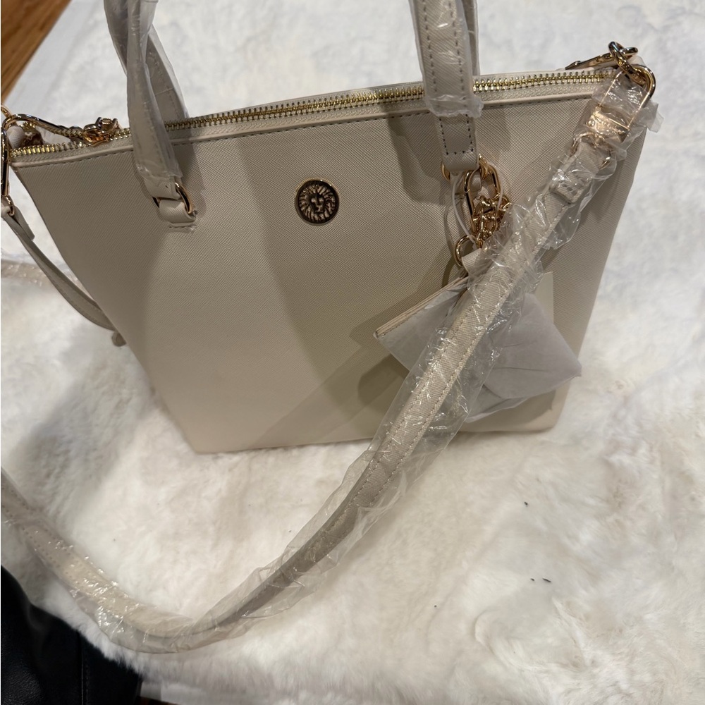 Anne Klein Cream Tote with Gold Hardware